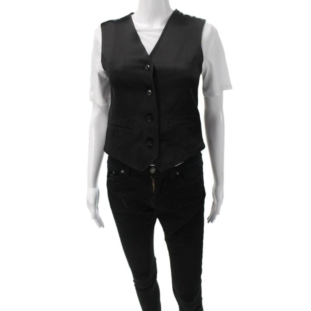 CO Women Basic Jacket Vest Black V-Neck Sleeveless Size XS